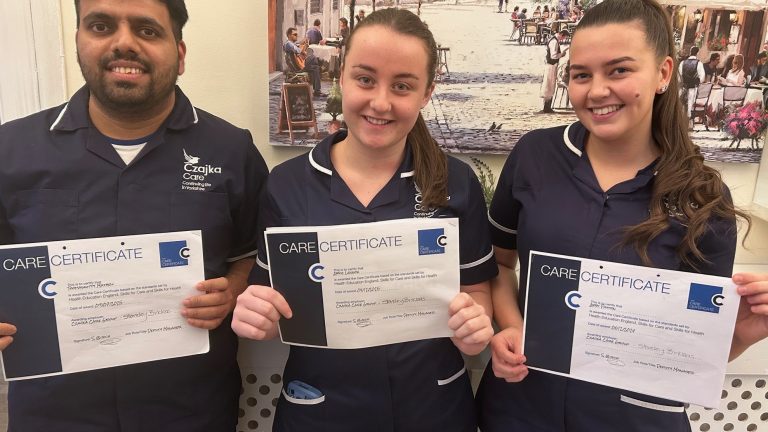 Care certificate success for Thomaskutty Matthew, Abbie Lennon and Abby Payton at Czajka Care Group.
