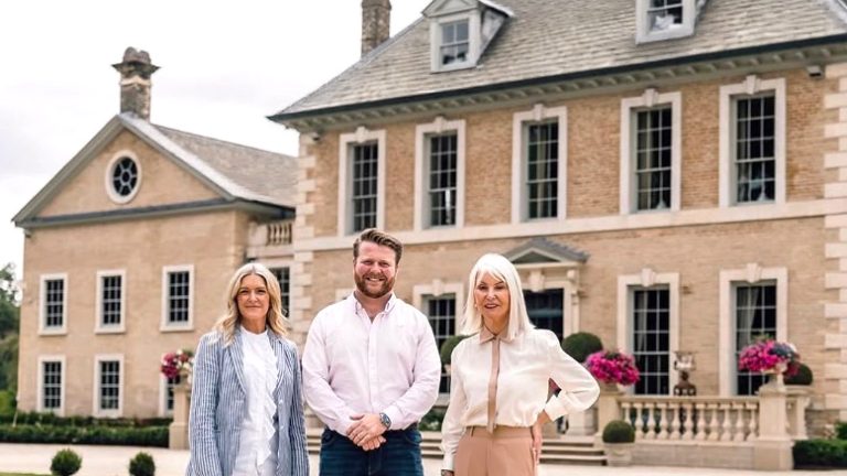 Alistair O’Sullivan of Diony with Rachel Waugh (left) and Linda Kilburn at Hotham Hall estate.