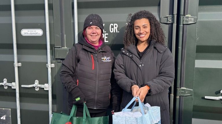 Sally Parkinson, co-founder of The Clothing Bank, with Jamilah Hassan of the Banks Group
